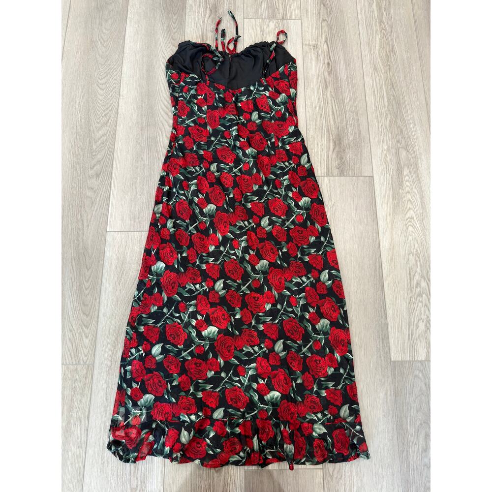 Commense Romantic Cottage Fairy Bulgarian Red Roses Floral Cami Midi Dress NWT L - Picture 4 of 7